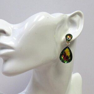 Vitrail Multicolor Green Fuchsia Crystal Dangle Teardrop Earrings Wedding Prom